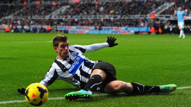 NEWCASTLE UPON TYNE, ENGLAND - JANUARY 12:  Newcastle player Davide Santon  in action during the Barclays Premier League match between Newcastle United and