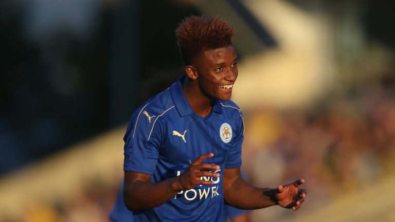 OXFORD, ENGLAND - JULY 19: Demarai Gray of Leicester City celebrates scoring a goal during the pre-season friendly between Oxford City and Leicester City a