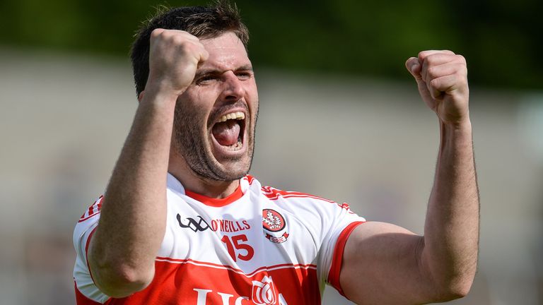 Mark Lynch of Derry celebrates victory at the final whistle 