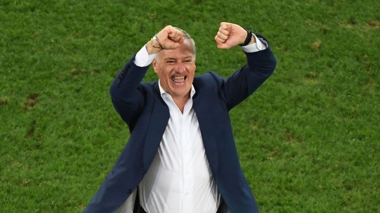France's coach Didier Deschamps celebrates after his side's victory over Germany