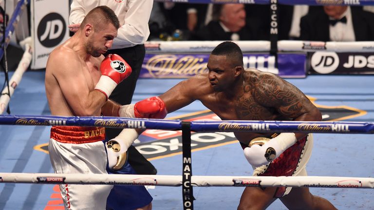 LONDON, ENGLAND - JUNE 25: Dillian Whyte (R) in boxing action against Ivica Bacurin in a Heavyweight contest at The O2 Arena on June 25, 2016 in London, En