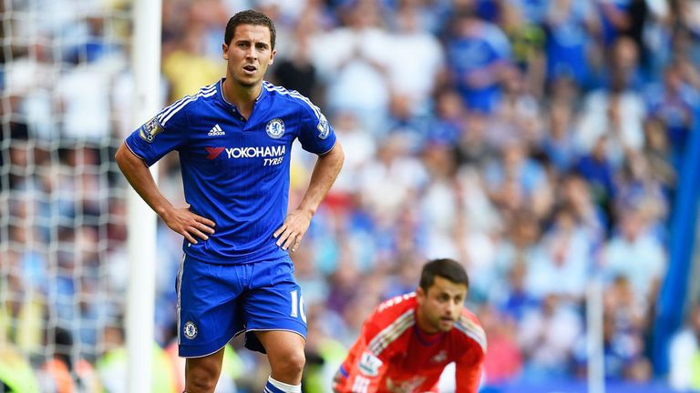Chelsea's Eden Hazard looking frustrated on the opening day of last season