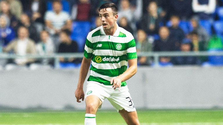 Eoghan O'Connell playing for Celtic in Astana in the Champions League qualifier