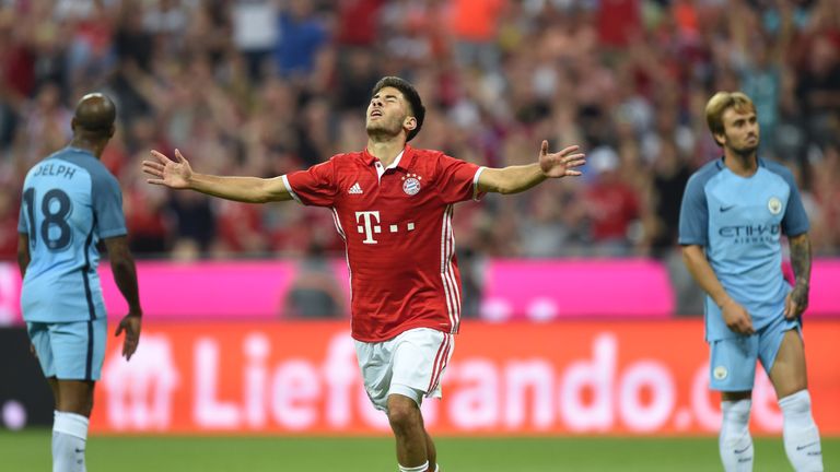 Bayern Munich's Erdal Ozturk celebrates scoring against Manchester City in July 2016