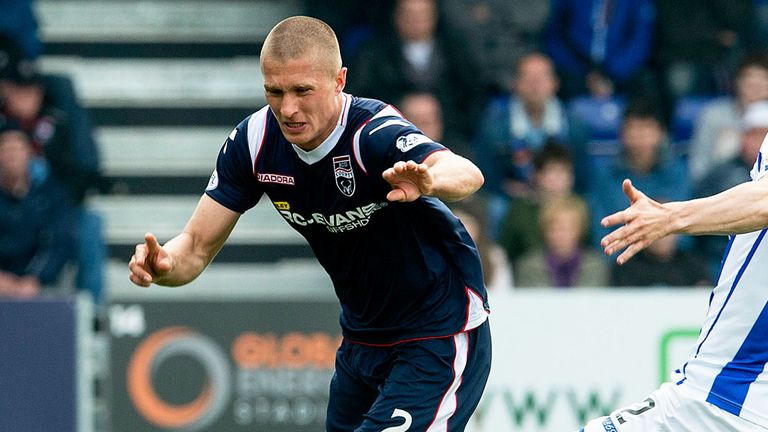 Erik Cikos in action for Ross County against Kilmarnock in 2014