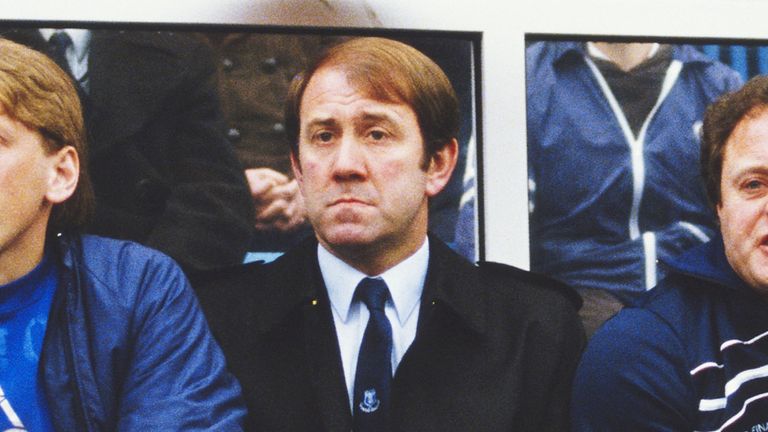 Sir Philip Carter backed Howard Kendall (C) when he was under-pressure at Everton in 1983