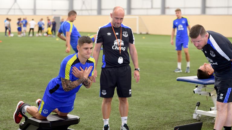 Muhamed Besic is put through his paces in pre-season training for Everton