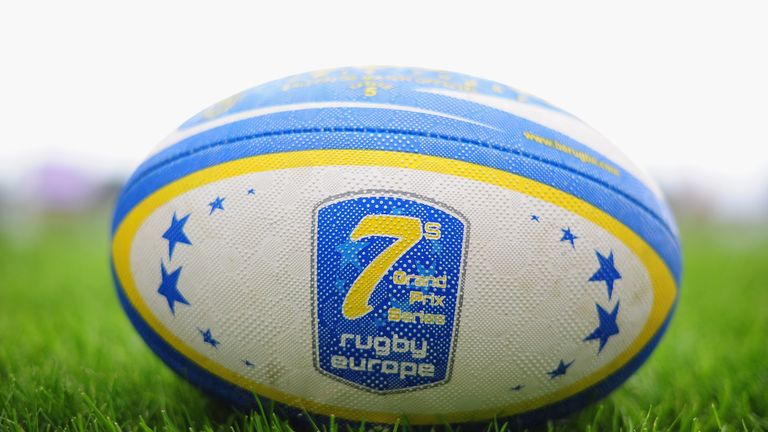 Detailed view of a training ball during Day One of the 2016 Rugby Europe Men's Sevens Championships at Sandy Park in Exeter