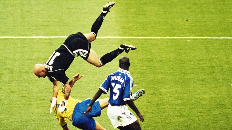 France 'keeper Fabien Barthez denied Ronaldo of Brazil in the 1998 World Cup final