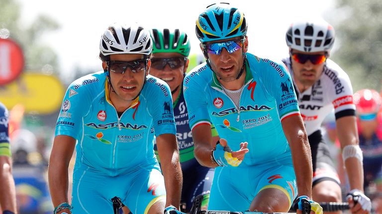 Fabio Aru and Vincenzo Nibali on stage 1 of the 2016 Tour de France
