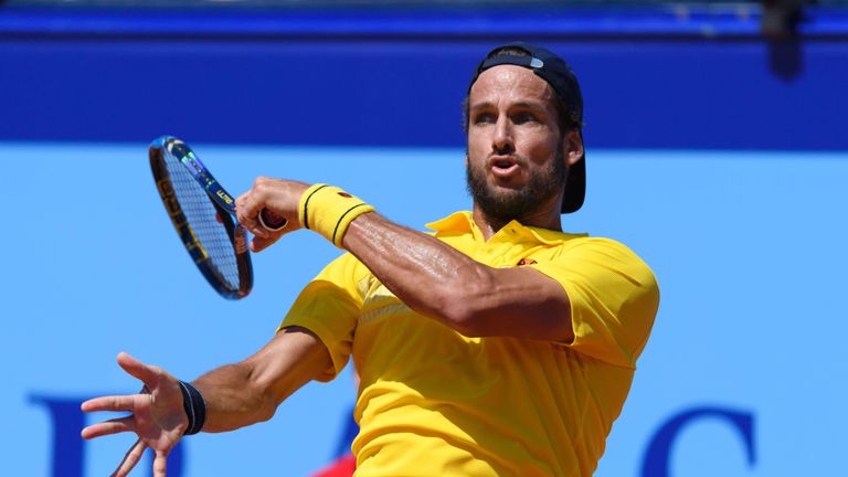 Feliciano Lopez during his victory over Robin Haase in Gstaad on Sunday