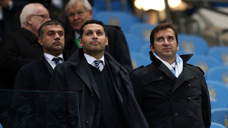 Manchester City chairman Khaldoon Al Mubarak (left) alongside chief executive Ferran Soriano (right) in the stands