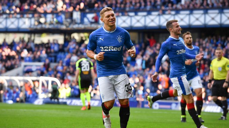 Rangers' Martyn Waghorn celebrates after opening the scoring