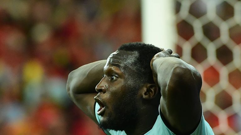 Belgium's forward Romelu Lukaku gestures during the Euro 2016 group E football match between Sweden and Belgium at the Allianz Riviera stadium in Nice on J