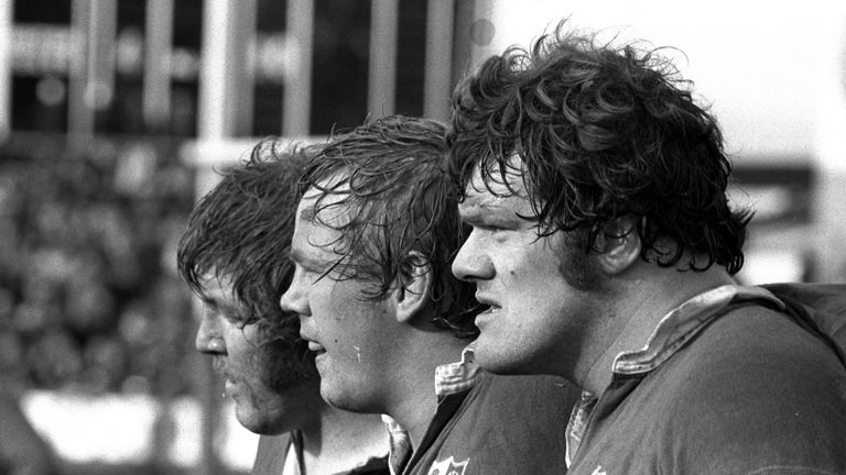 NEW ZEALAND - 1977:  (L-R) Graham Price, Peter Wheeler and Fran Cotton of the British Lions look on during the British Lions tour 1977 in New Zealand.  (Ph