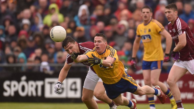 Ciaran Murtagh battles for possession with Eoghan Kerin of Galway