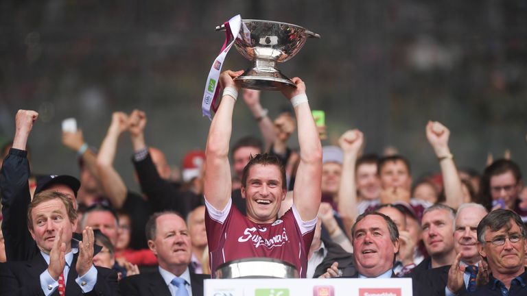 Galway captain Gary O'Donnell lifts the JJ Nestor Cup