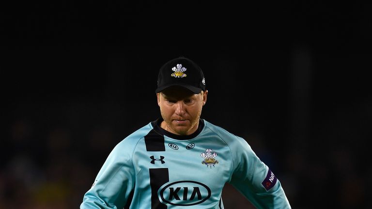 HOVE, ENGLAND - JUNE 03:  Gareth Batty of Surrey chases the ball during the NatWest T20 Blast between Sussex and Surrey at the 1st Central County Ground on