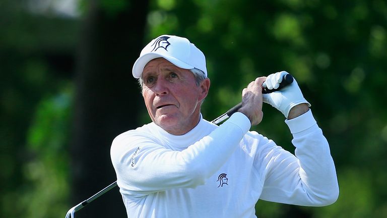 THE WOODLANDS, TX - MAY 07:  Gary Player of South Africa hits a shot during the 3M Greats of Golf during the second round of the Insperity Invitational  at