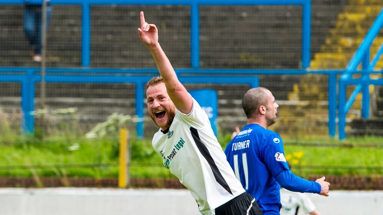 Inverness captain Gary Warren celebrates having put his side back in front at Cowdenbeath
