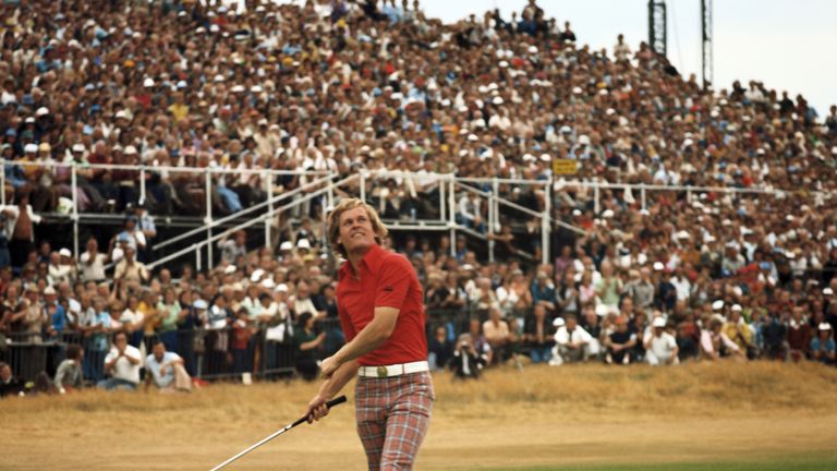 SOUTHPORT, UNITED KINGDOM - JULY 10:  Johnny Miller of the USA seals his victory on the 18th green during the final round of the 1976 Open Championship at 