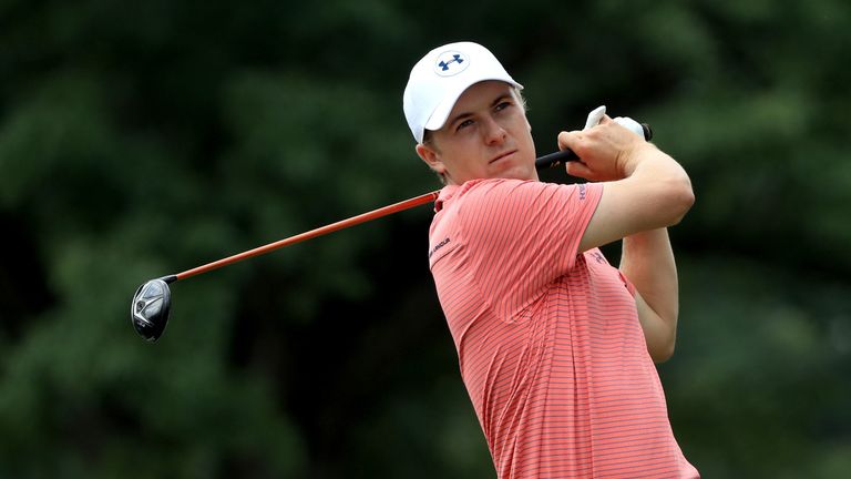 Jordan Spieth hits off the third tee during the second round of the World Golf Championships - Bridgestone Invitational at Firestone CC