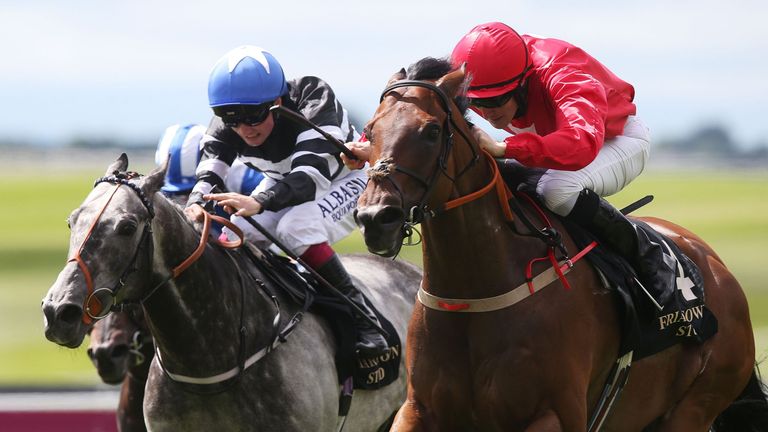 Gordon Lord Byron ridden by Billy Lee (right) on the way to winning the Friarstown Stud Minstrel Stakes at the Curragh
