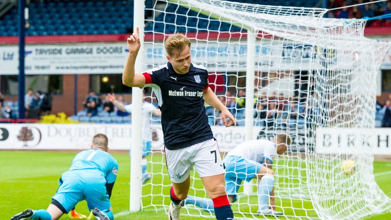Dundee's Greg Stewart celebrates his goal against Forfar