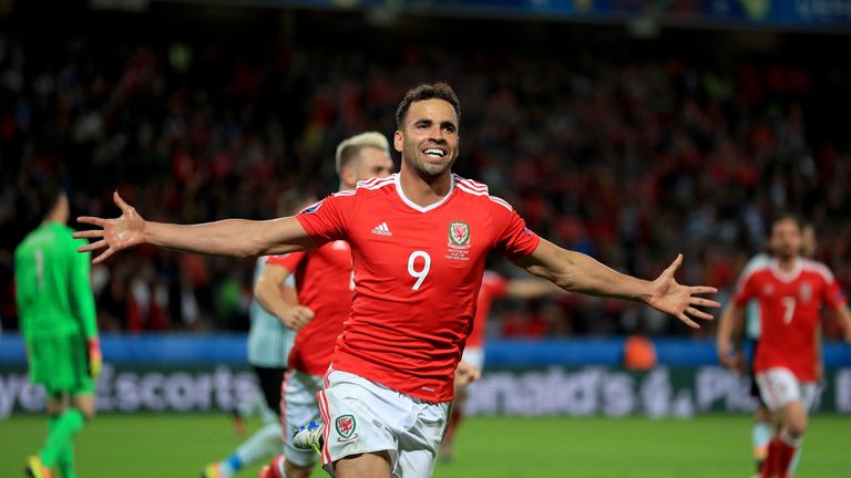 Wales' Hal Robson-Kanu celebrates scoring his side's second goal of the game during the UEFA Euro 2016, quarter final match at the Stade Pierre Mauroy, Lil