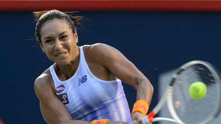 Heather Watson in action against Samantha Stosur of Australia during day one of the Rogers Cup, July 25 