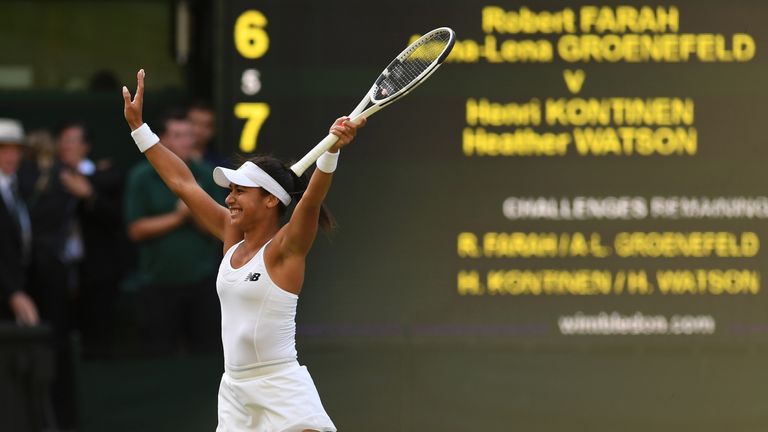 Heather Watson celebrates victory in the mixed doubles Final 
