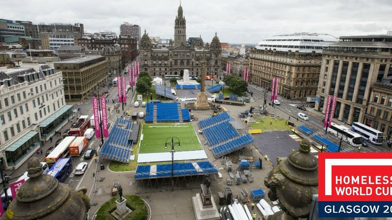 Glasgow's George Square being transformed for the Homeless World Cup July 10th-16th. 