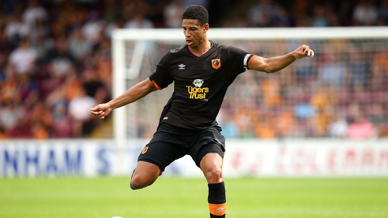 Curtis Davies wearing Hull City's new away kit in a pre-season friendly