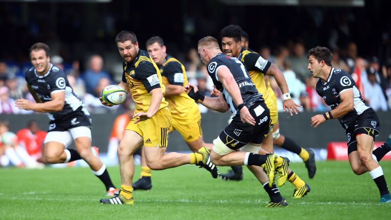 Dane Coles (c) of the Hurricanes on attack during the Super Rugby match between Cell C Sharks and Hurricanes at Growthpoint Kings Park