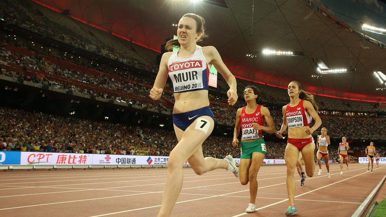 BEIJING, CHINA - AUGUST 23: Laura Muir of Great Britain competes in Women's 1500 metres semi final during day two of the 15th IAAF World Athletics Champion