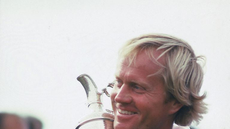 15 Jul 1978:  Jack Nicklaus of the USA holds the Claret Jug after winning the British Open at St Andrews in Fife, Scotland. \ Mandatory Credit:  Steve Powe