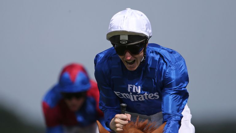 James McDonald riding Dutch Connection celebrate winning the Qatar Lennox Stakes at Goodwood