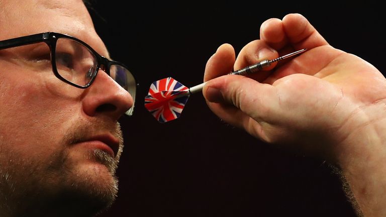 ROTTERDAM, NETHERLANDS - MAY 12:  James Wade of England plays a shot in his match against Robert Thornton of Scotland during the Darts Betway Premier Leagu