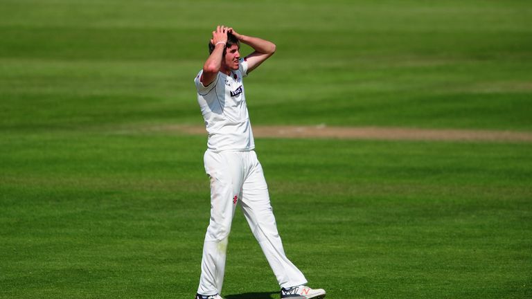 TAUNTON, UNITED KINGDOM - MAY 16: Jamie Overton of Somerset reacts during Day Two of the Specsavers County Championship Division One match between Somerset