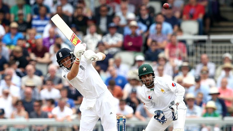 Joe Root bats during day two of the second Test between England and Pakistan at Old Trafford