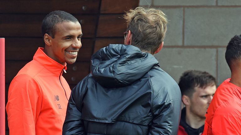 Joel Matip with Jurgen Klopp at Melwood