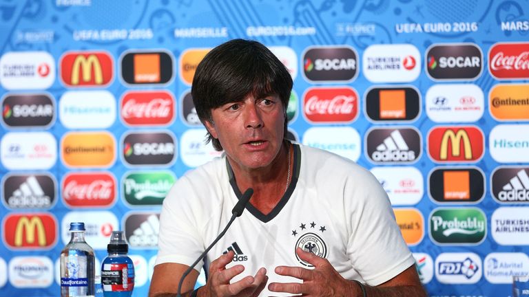 Head coach Joachim Loew faces the media during the Germany press conference at Stade Velodrome, Marseille