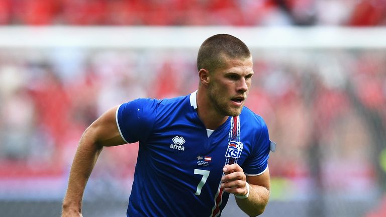 PARIS, FRANCE - JUNE 22:  Johann Gudmundsson of Iceland in action during the UEFA EURO 2016 Group F match between Iceland and Austria at Stade de France on