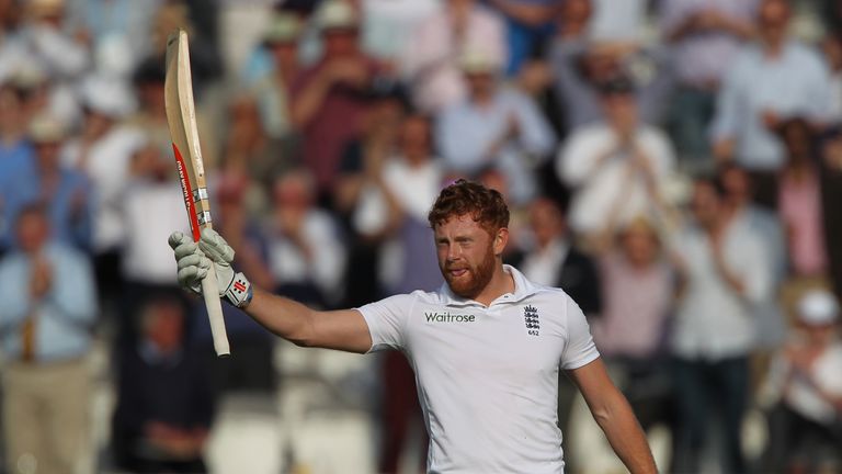 England's Jonny Bairstow celebrates reaching a century during day one of the 3rd Investec Test match between England and Sri Lanka