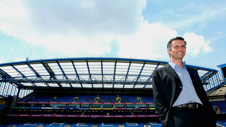 Chelsea Manager Jose Mourinho poses for photographs after the Chelsea press conference at Stamford Bridge on June 2, 2004 in London