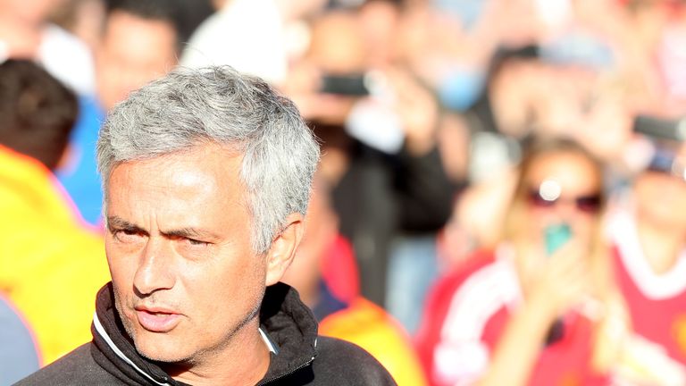 Jose Mourinho watches on during Manchester United's win over Galatasaray