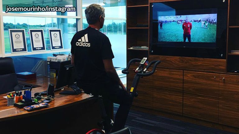 Jose Mourinho posted this image on Instagram of him working out in his new office