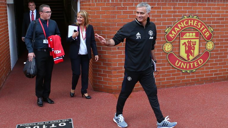 Mourinho was all smiles as he prepared to step onto the Old Trafford pitch