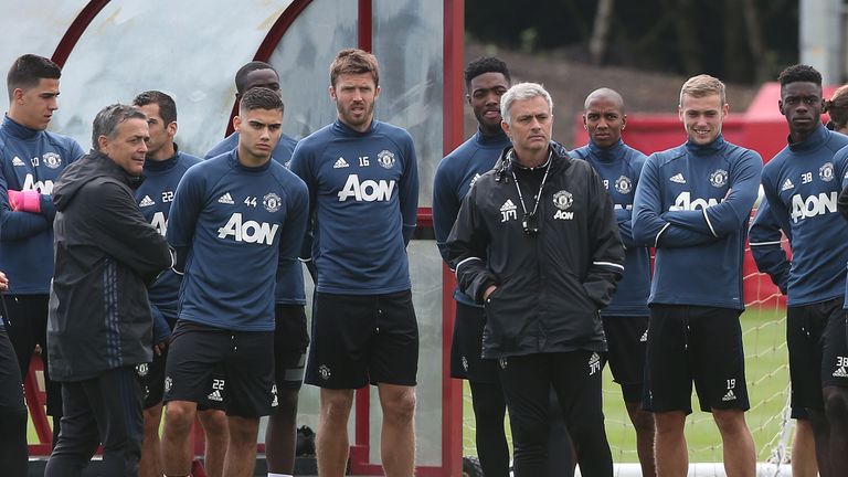 Jose Mourinho oversees Manchester United training