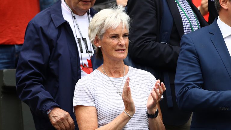 Judy Murray offered encouragement from the stands as son Andy defeated Milos Raonic